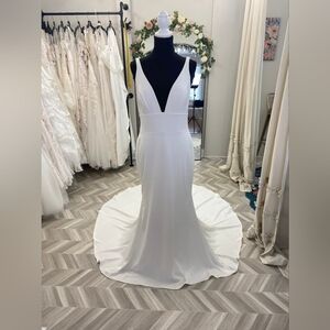 Crepe Sheath Plunging Wedding Dress With Illusion Sides